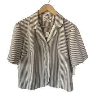 Vintage Just Sue Brown Seersucker Crop Shorts Sleeve Jacket 14 Dead Stock